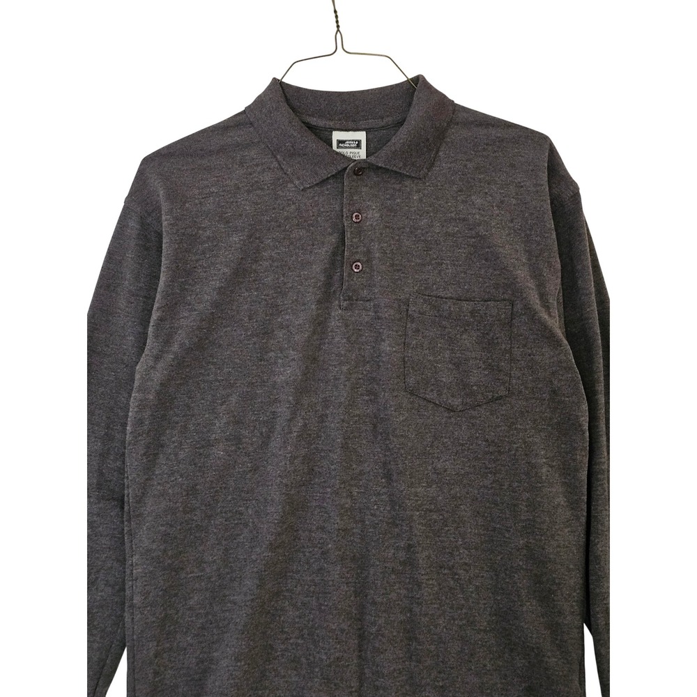 James Nicholson Men's Dark Charcoal Long Sleeve Polo‎ Pique Shirt Size L JN029 - Picture 2 of 5